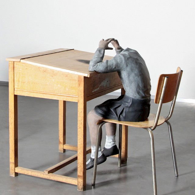 Clarysse (SM/S 1), 2011, Patinated Bronze and Wooden Desks, H 97 cm