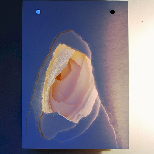 Terforation Wandobjekt IV/XIII (AGL/S 3), 2008, Paper 300g, Torn, Mounting made of Metal and Plastics, Acrylic Box, 76 x 56 x 26 cm