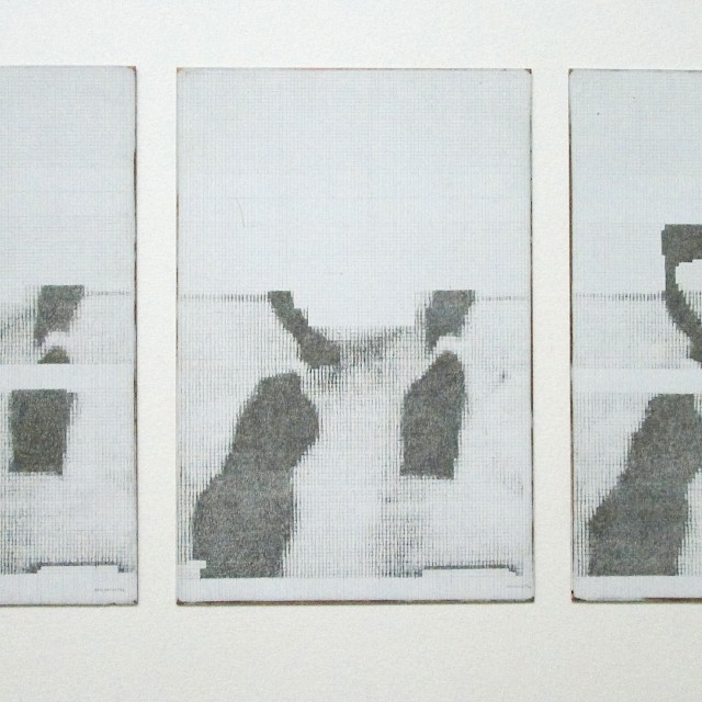 Sylvie De Meerleer (SDM/P 48), www.xnxx.com/video2bv0a0/blind_sex_date, Series I, (1/3) October-November 2016, (2/3) October-November, (3/3) October - November 2016, 2016, Gesso, pencil on copper, 15 x 10 cm