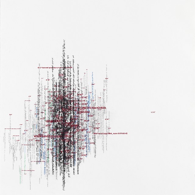 Brigitte Waldach, Raum/Zeit 45'(BW/P 2), 2016, Gouache, pigment pen on Laid Paper, 146cm x 140cm