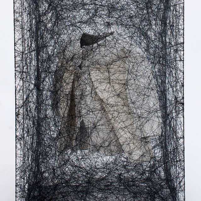 Chiharu Shiota, State of Being #32 (CS/ O 2), 2010, Plexiglass, Dress, Thread, 70cm x 45cm x 45cm