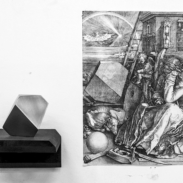 The Element, sculpture Steel, cast lead and facsimile of the "Melencolia I" 60 x 54 x 54 mm, 2015