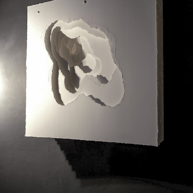 Terforation 2019-33, 2019, gerissenes Papier, 100 x 99 x 28 cm